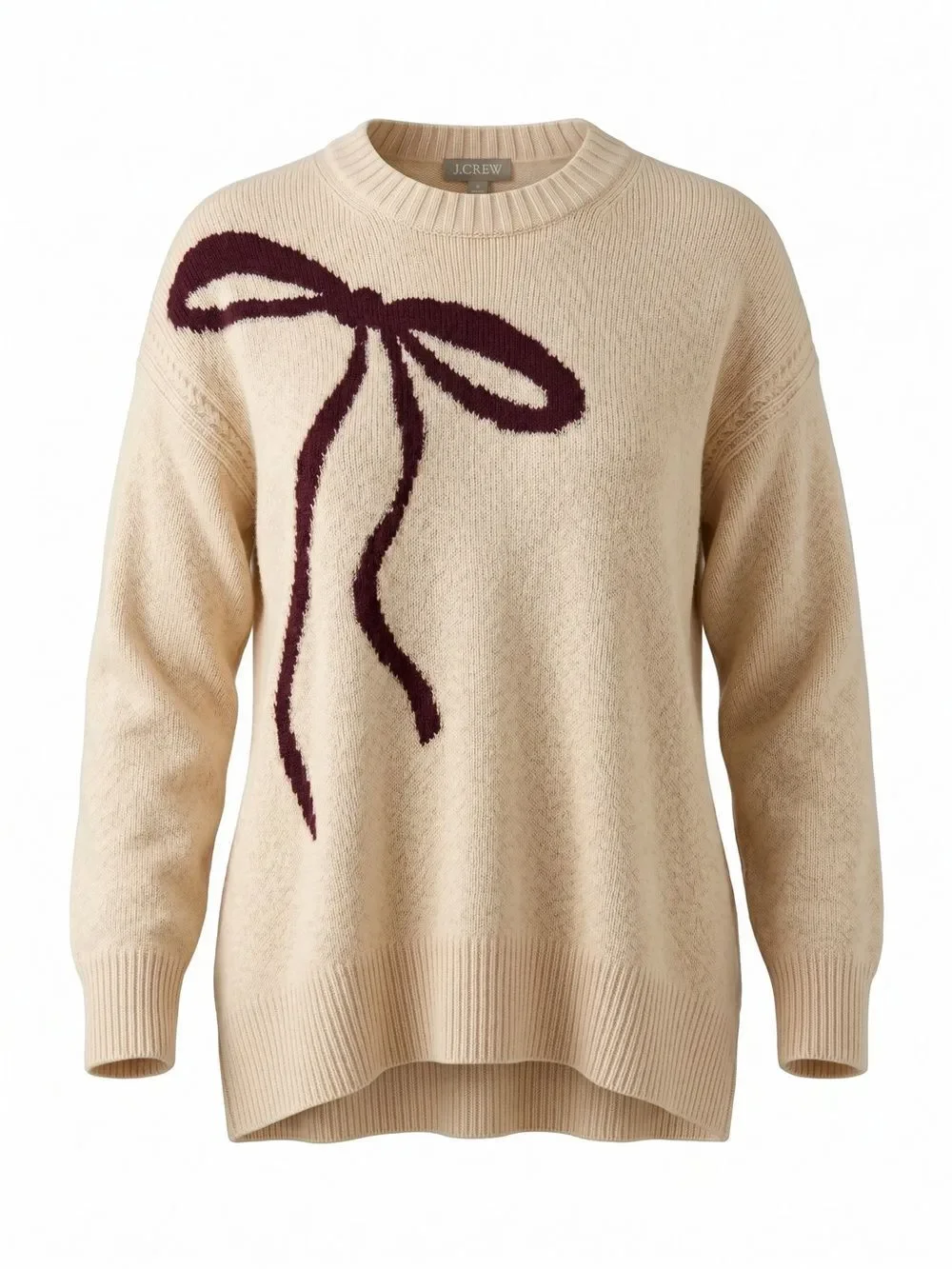 J. Crew Relaxed Crewneck Pullover Bow Print Oversized Wool Alpaca L XL NWT